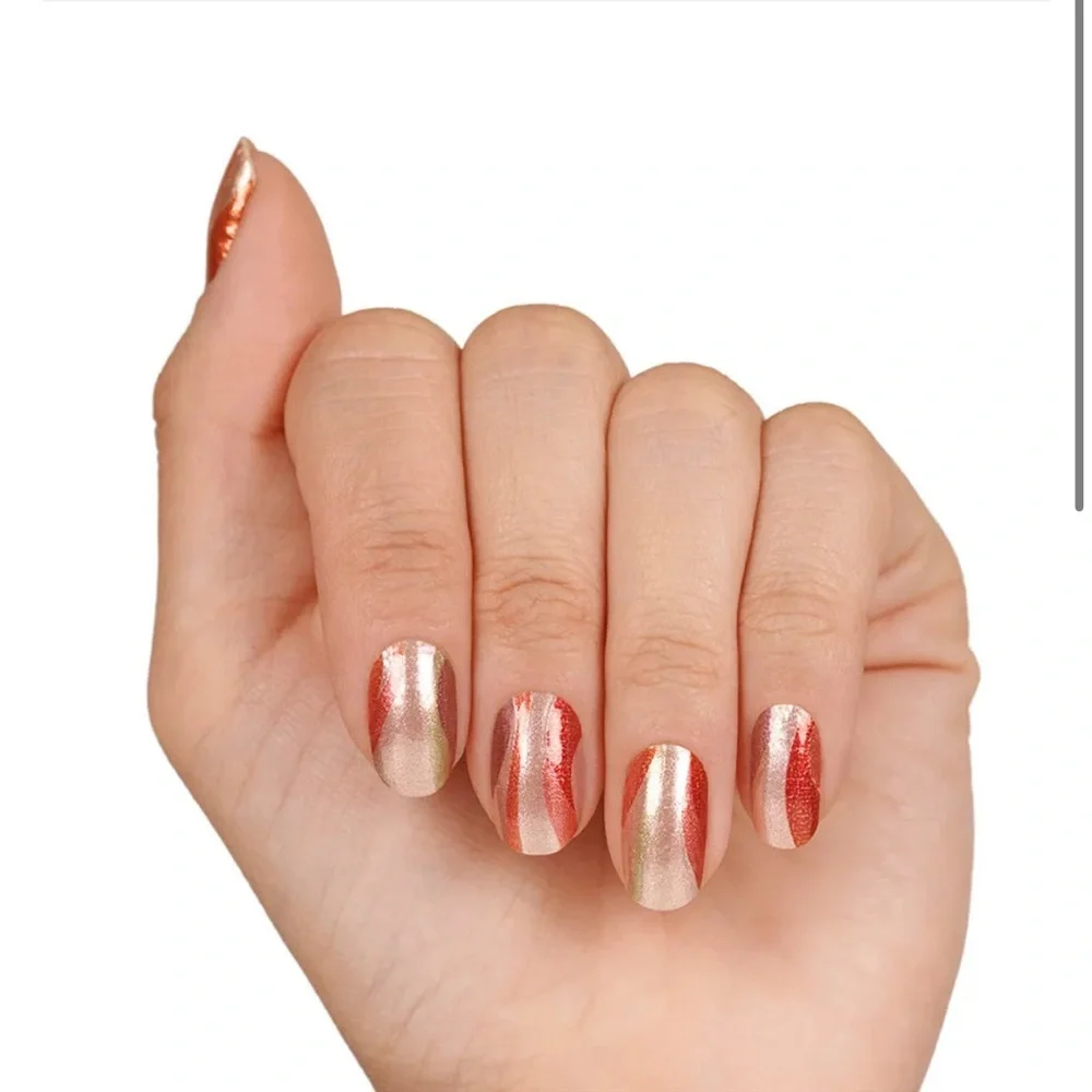 *Retired* Color Street: Get in Line | Abstract Waves Gold Metallic Red Green